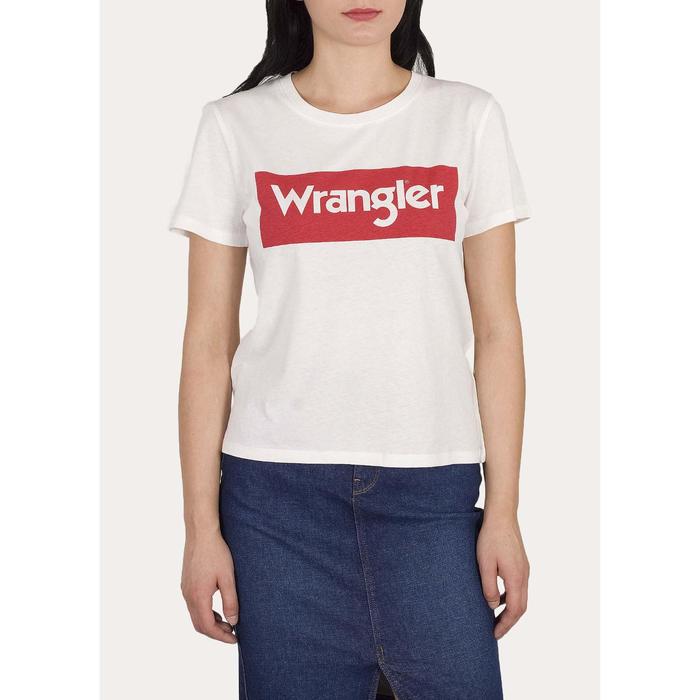 фото Футболка женская, wrangler box logo tee offwhite, размер 52 (w7p3ev737)