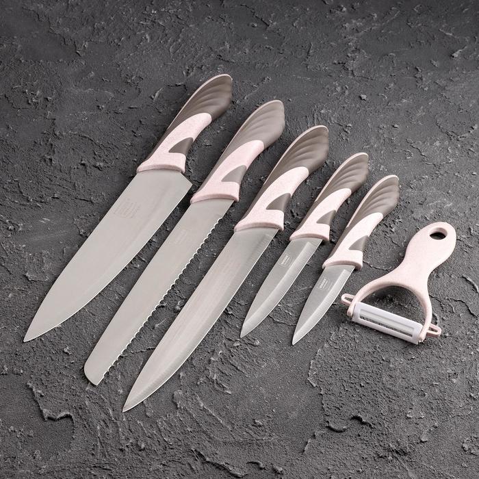 

Набор кухонных ножей «Мезури», 6 предметов, цвет бежевый