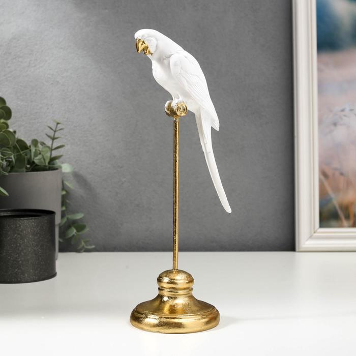 Сувенир полистоун Белый попугай Ара на золотой жёрдочке 27,5х8,5х9 см