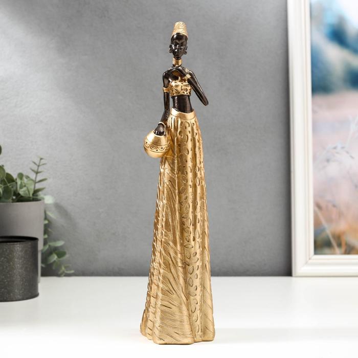 Сувенир полистоун Африканка с кувшином в золотом наряде 33х9х8 см