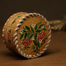 

Шкатулка "Рябинка" ,D=10 см, роспись, береста