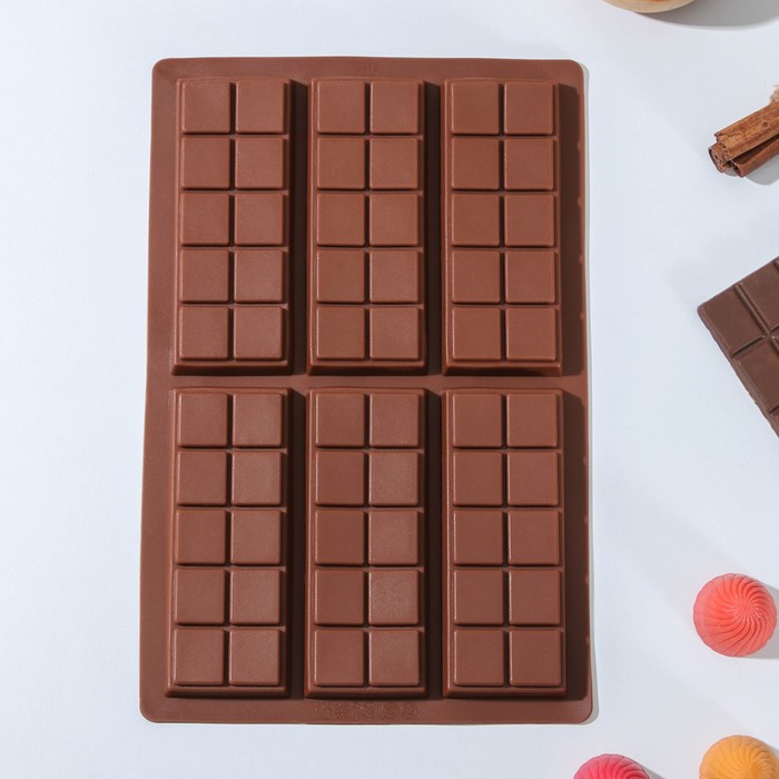 Форма для шоколада «Плитка. Мелкие дольки», силикон, 26×17×1 см, 6 ячеек, цвет МИКС форма силиконовая для шоколада плитка мелкие дольки 26×17×1 см 6 ячеек цвет микс