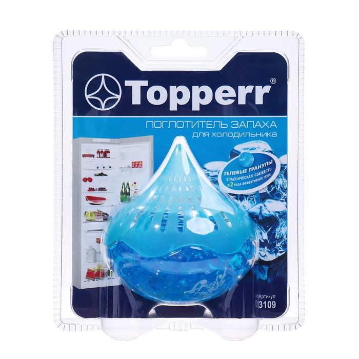 цена Поглотитель запаха для холодильника Topperr гелевый Голубой лед
