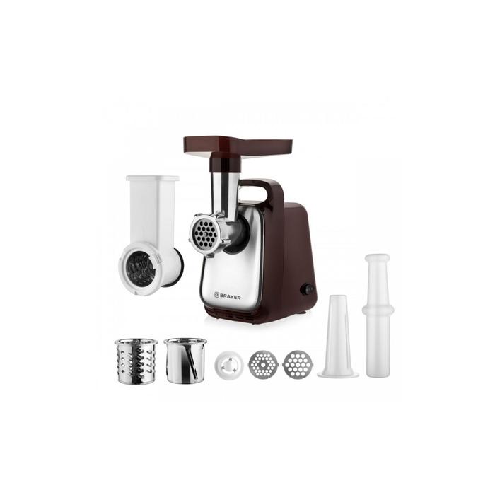 

Мясорубка BRAYER BR1601, 1300 Вт, 1.5 кг/мин, реверс, 2 насадки, серо-чёрная