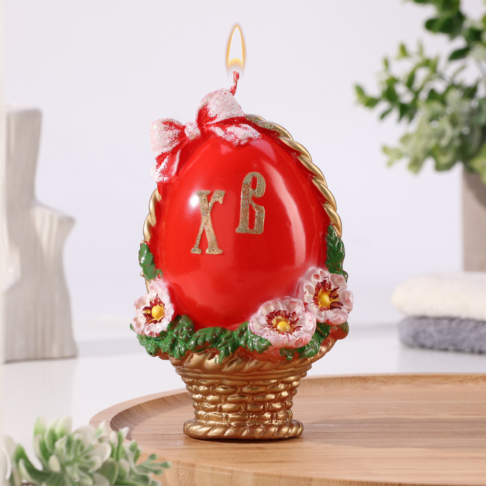 

Свеча фигурная большая "Пасхальное яйцо в корзинке", 9,5х14,5 см, 220 гр
