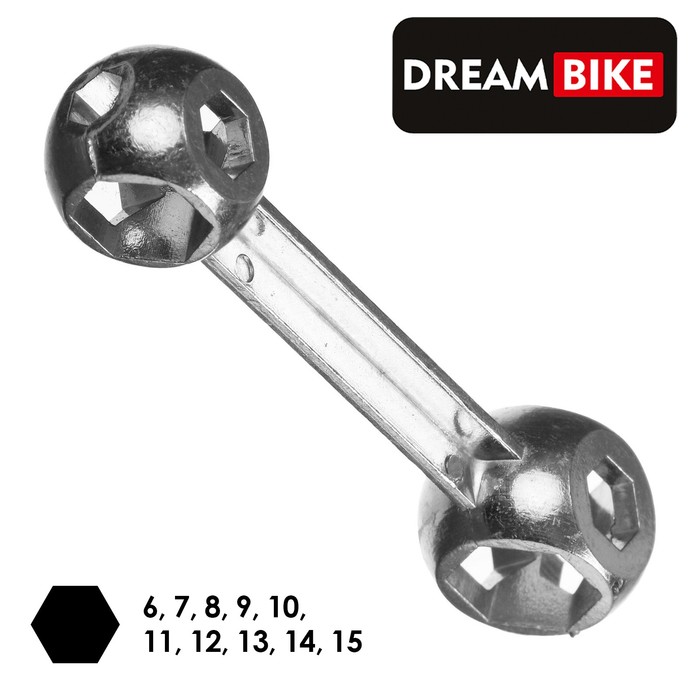 Ключ Dream Bike «косточка», 10 размеров, 6-15 мм, цинковый сплав