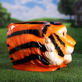 

Фигурное кашпо "Голова тигра", символ года 2022, цвет оранжевый, глянец, керамика, 12 л