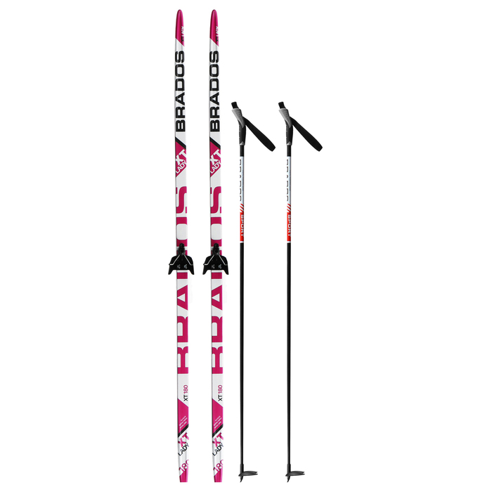 Комплект лыжный: пластиковые лыжи 180 см с насечкой, стеклопластиковые палки 140 см, крепления NN75 мм «БРЕНД ЦСТ Step»