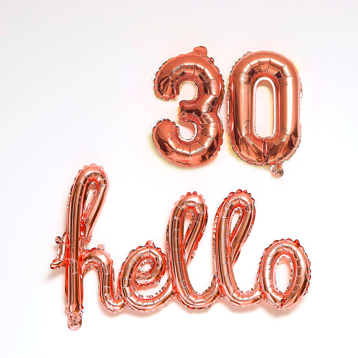 Шар фольгированный 16 Hello «30», буквы, цвет роза-голд