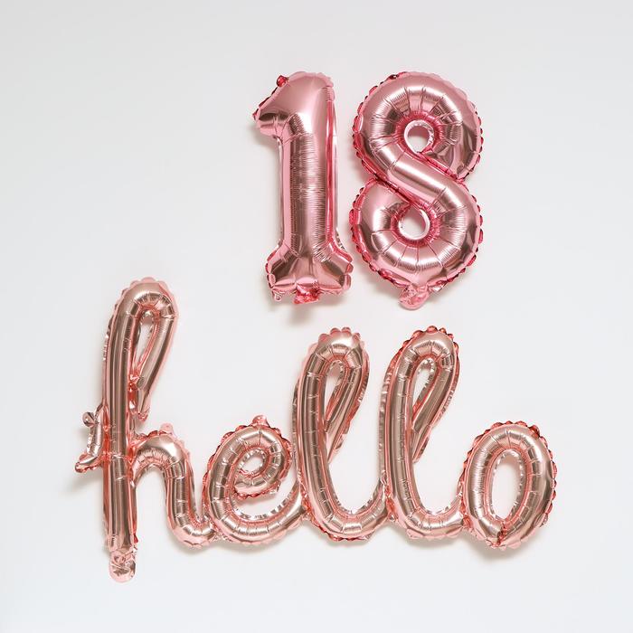 

Шар фольгированный 16" Hello «18», буквы, цвет роза-голд