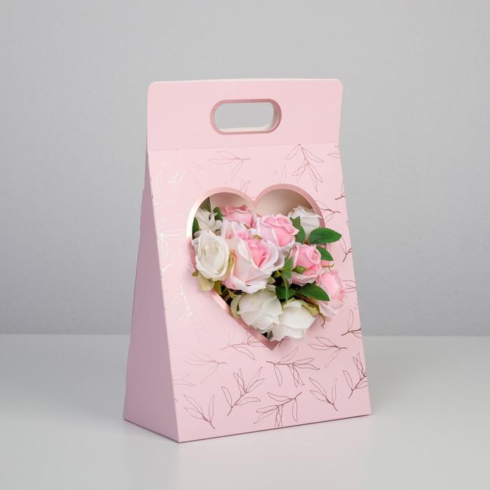фото Переноска для цветов love, розовая, 24 × 12,5 × 37 см дарите счастье