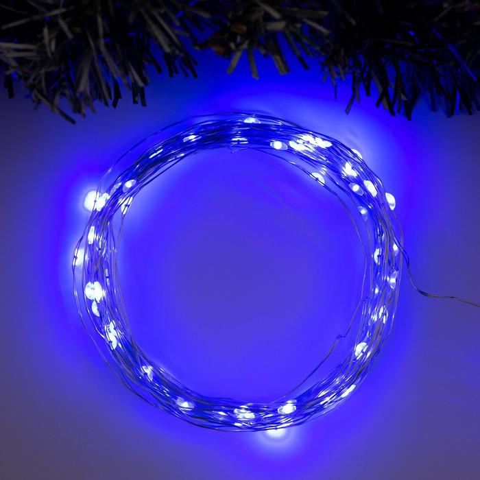 

Гирлянда «Нить» 10 м роса, IP20, серебристая нить, 100 LED, свечение синее, 12 В