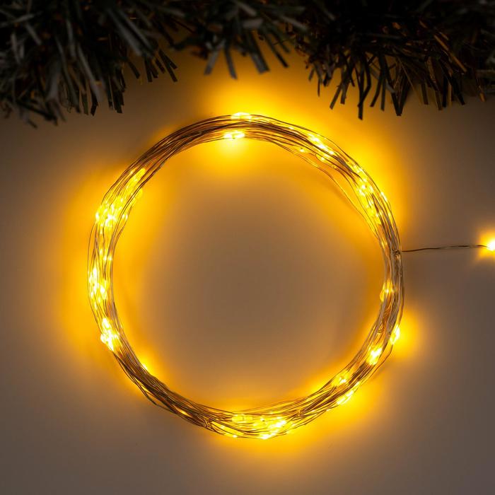 

Гирлянда «Нить» 10 м роса, IP20, серебристая нить, 100 LED, свечение жёлтое, 12 В