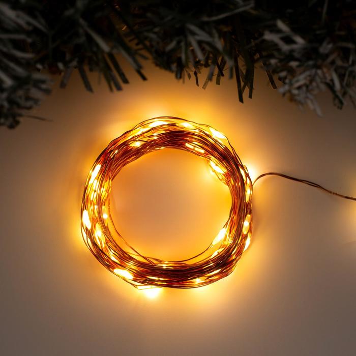 

Гирлянда «Нить» 10 м роса, IP20, медная нить, 100 LED, свечение тёплое белое, 12 В