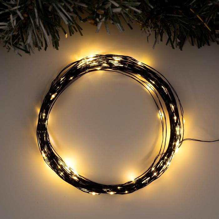 

Гирлянда «Нить» 10 м роса, IP20, чёрная нить, 100 LED, свечение тёплое белое, 12 В