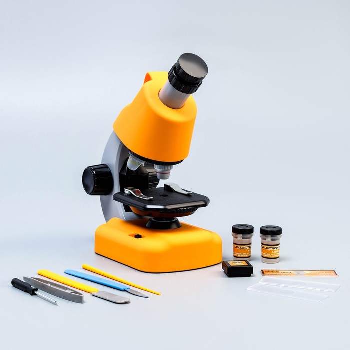 Микроскоп Юный биолог кратность до х1200, желтый, подсветка микроскоп юный биолог кратность до х1200 белый подсветка