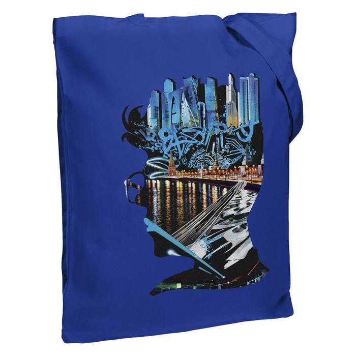 Холщовая сумка Moscow Boy ярко-синяя, 35х38х6 см, ручки: 54х2,5 см