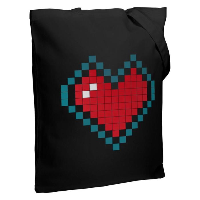 фото Холщовая сумка pixel heart черная, 35х38х6 см, ручки: 54х2,5 см coolcolor