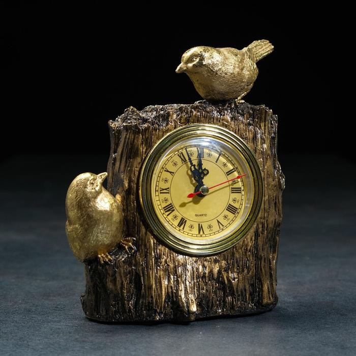 Часы настольные каминные Две птички, 14 х 9 х 20 см, золото