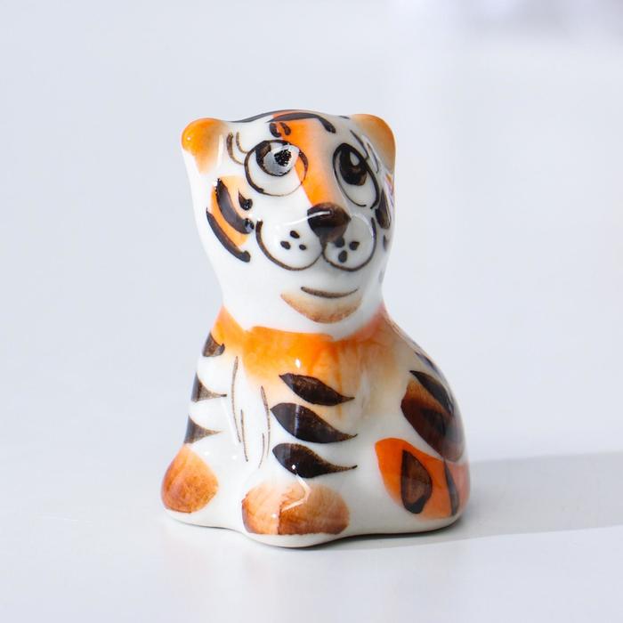 Сувенир Тигр Джон, 4 см, гжель, цвет