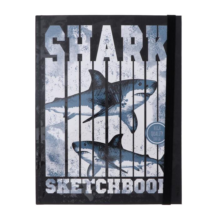 фото Скетчбук а5, 40 листов shark, твёрдая обложка, матовая ламинация, выборочный лак, резинка, блок 100 г/м2 миленд