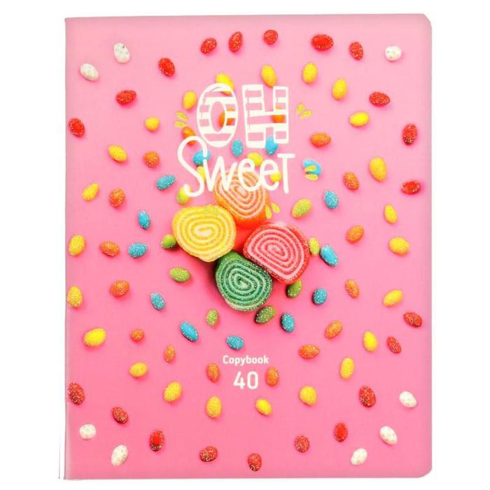 

Тетрадь 40 листов в клетку "Ну очень сладко!", обложка мелованный картон, выборочные блёстки, блок офсет, МИКС