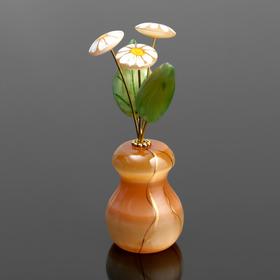 Сувенир Цветок в горшке 'Ромашка' ,3 цветка, селенит, малая Ош