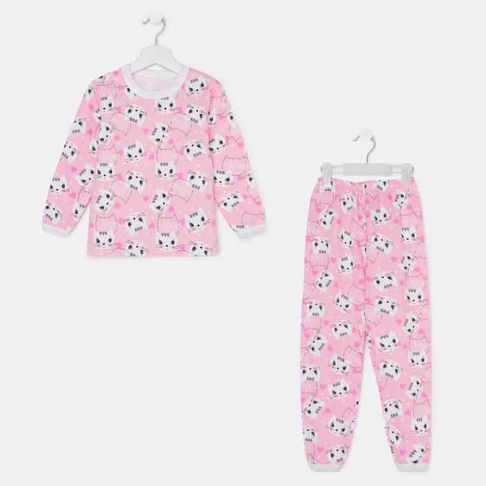 Пижама для девочки НАЧЁС, цвет розовый/кошечки, рост 92 см