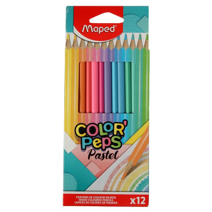 Карандаши 12цв пастель Maped COLOR'PEPS PASTEL треугольные,ударопроч.грифель,картон.футляр