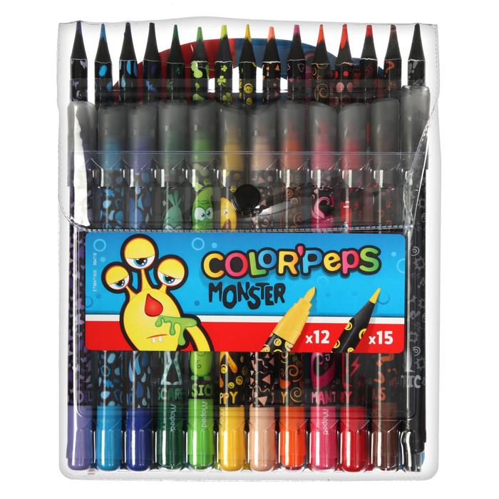 фото Набор для рисования maped color'peps monster: 12 фломастеров,карандаши 15цв пласт., футляр