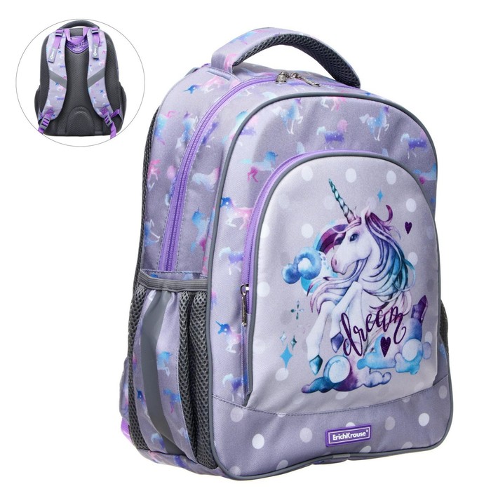

Рюкзак школьный Erich Krause ErgoLine 15L, 39 х 28 х 14 см, эргономичная спинка, Dream Unicorn 48501
