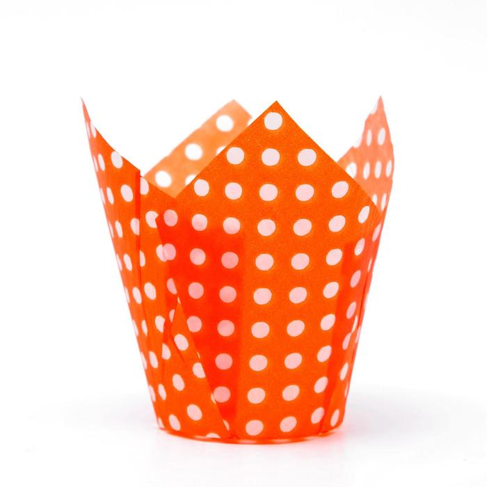 

Форма для выпечки "Тюльпан", оранжевый в белый горошек, 5 х 8 см
