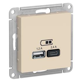 

Розетка SE AtlasDesign, USB, A+С, 5В/2,4 А, 2х5В/1,2 А, механизм, бежевый