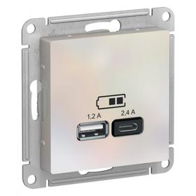 

Розетка SE AtlasDesign, USB, A+С, 5В/2,4 А, 2х5В/1,2 А, механизм, цвет жемчуг