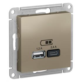 

Розетка SE AtlasDesign, USB, A+С, 5В/2,4 А, 2х5В/1,2 А, механизм, цвет шампань