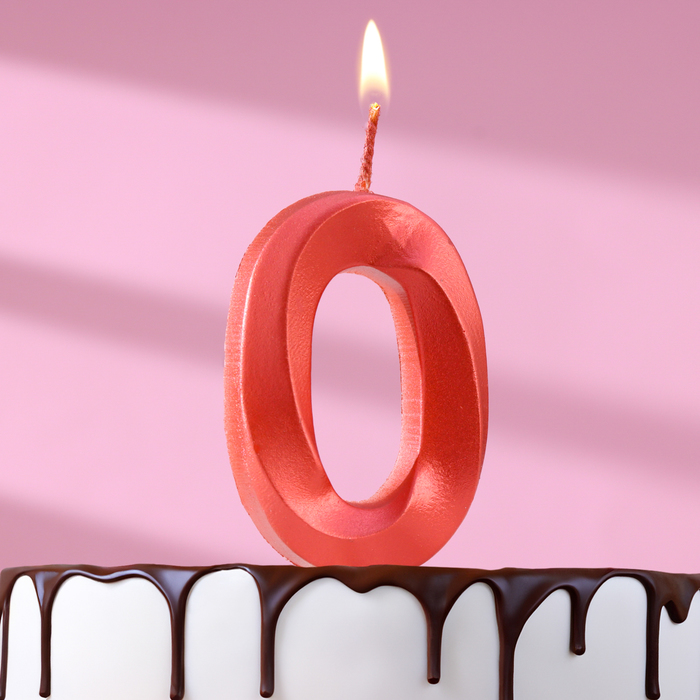 Свеча в торт Грань, цифра 0, красный металлик, 6,5 см