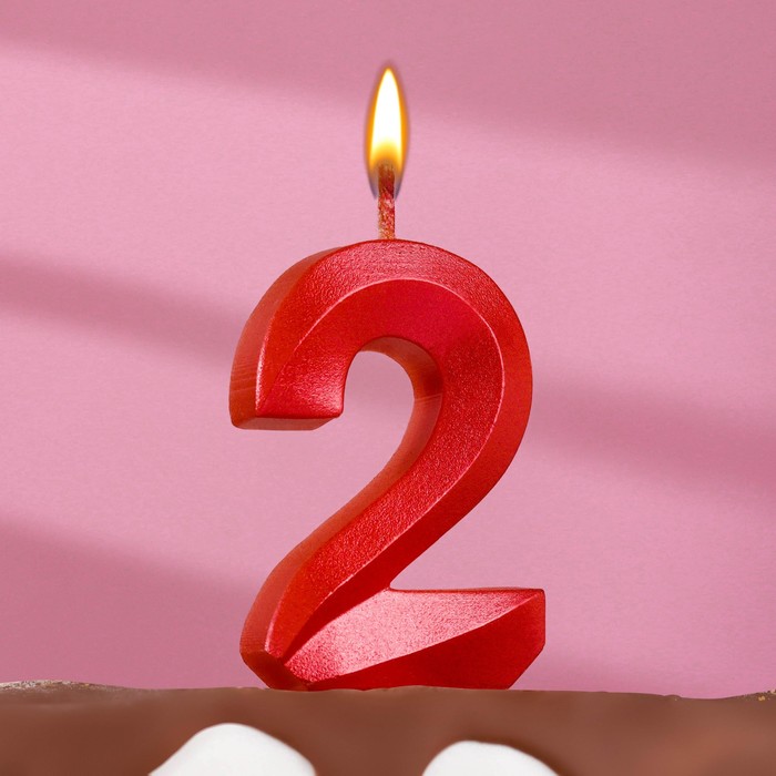 Свеча в торт Грань, цифра 2, красный металлик, 6,5 см
