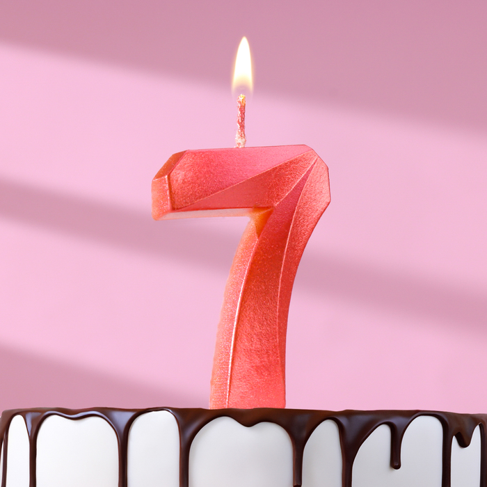 Свеча в торт Грань, цифра 7, красный металлик, 6,5 см