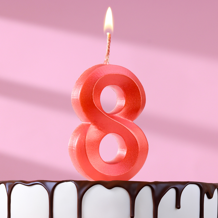 Свеча в торт Грань, цифра 8, красный металлик, 6,5 см