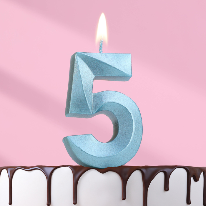 Свеча в торт Грань, цифра 5, голубой металлик, 6,5 см свеча в торт грань цифра 5 серебряный металлик 6 5 см