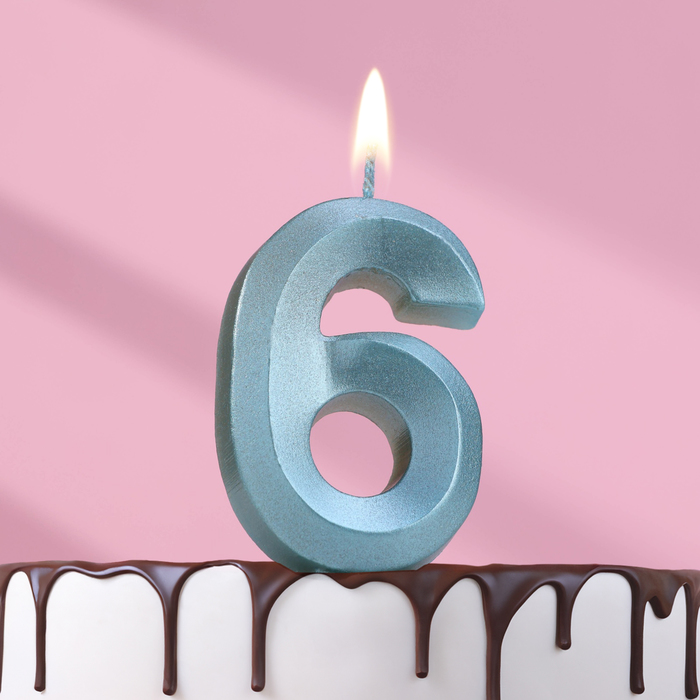 Свеча в торт Грань, цифра 6, голубой металлик, 6,5 см свеча в торт грань цифра 5 черный металлик 6 5 см