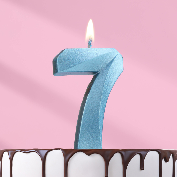 Свеча в торт Грань, цифра 7, голубой металлик, 6,5 см свеча в торт грань цифра 7 красный металлик