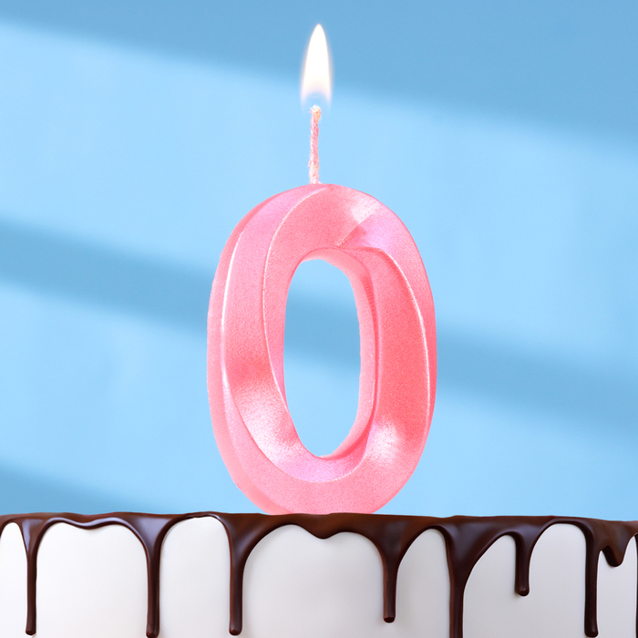 Свеча в торт Грань, цифра 0, розовый металлик, 6,5 см