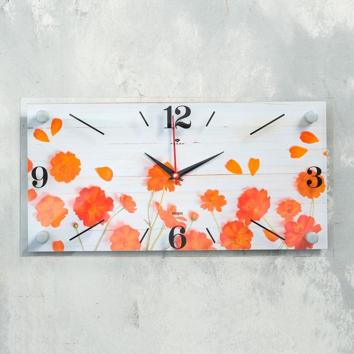фото Часы настенные "оранжевые цветы", плавный ход рубин