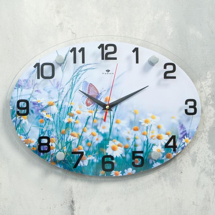 Часы настенные "Бабочка на полевых цветах", плавный ход