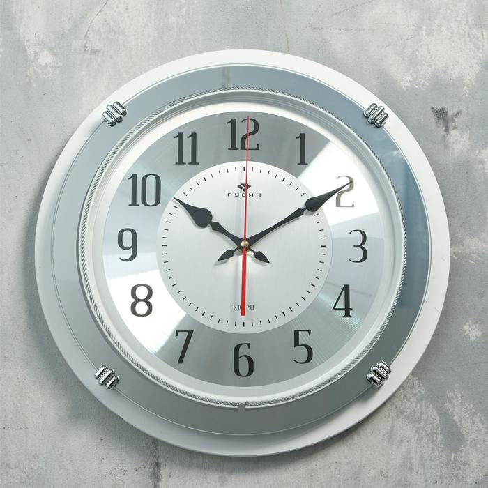 фото Часы настенные "классика" с зеркалом, d=40 см, корпус белый, плавный ход рубин
