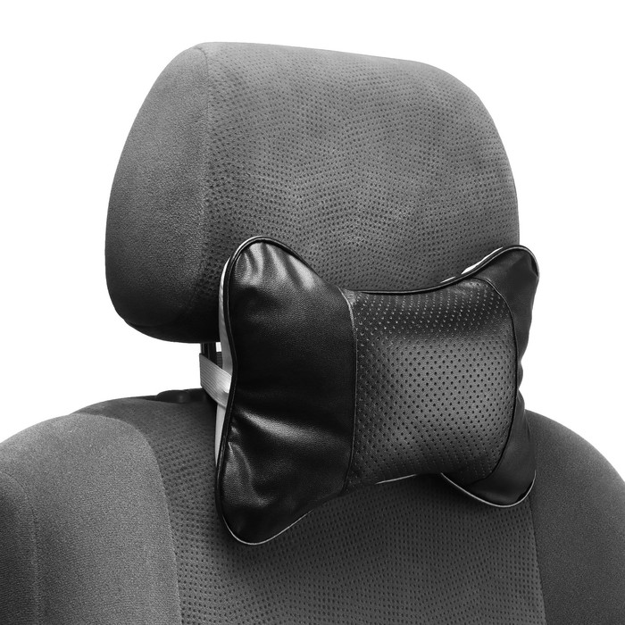 фото Подушка автомобильная для шеи, экокожа, 18×25 см, черный