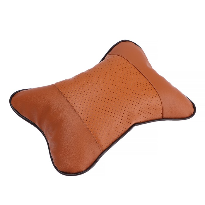 Подушка автомобильная для шеи, экокожа, 18×25 см, коричневый