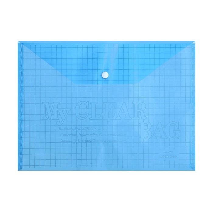 Папка-конверт на кнопке, А4, 180 мкм, Calligrata Клетка, тонированная, синяя папка конверт на кнопке calligrata клетка а4 180 мкм тонированная синяя