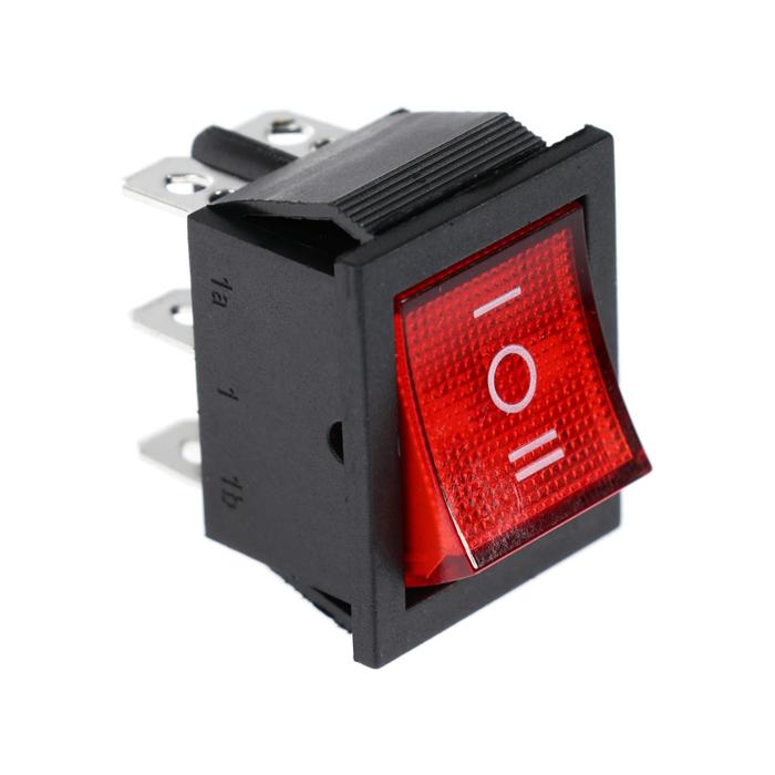 Клавишный выключатель, 250 В, 15 А, ON-OFF-ON, 6с, красный, с подсветкой